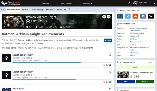 TrueSteamAchievements achievement page